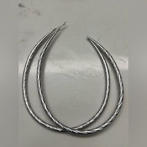 Large 4in pair of Oval Twist Silver Hoop Earrings